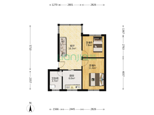 六洞村 2室1厅1卫 57平方