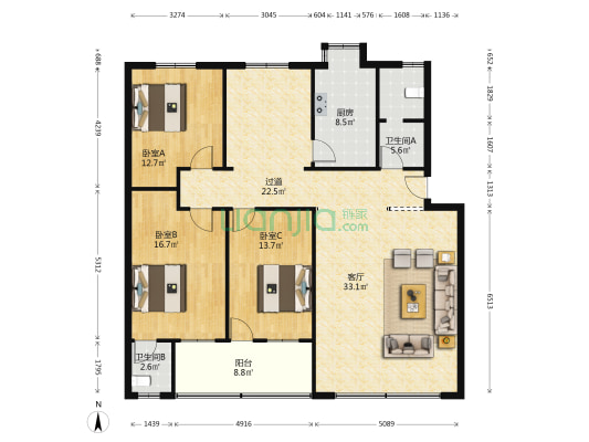 芙蓉区荷花园地税局宿舍 3室1厅2卫 131平方