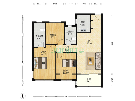 融信海月平江 2室1厅2卫 109平方