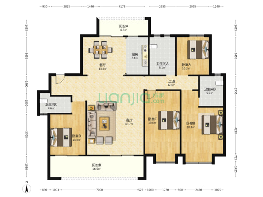 兴铁湘府和园 4室2厅3卫 218平方