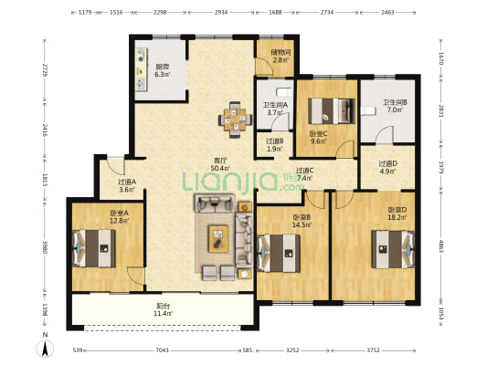 瑞辰金蘭府 4室1厅2卫 176平方