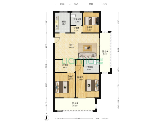 明月江南 3室1厅2卫 115平方