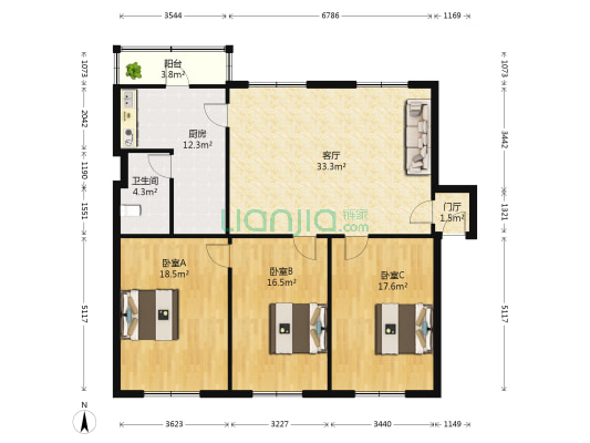 宁江胡同 3室1厅1卫 139平方