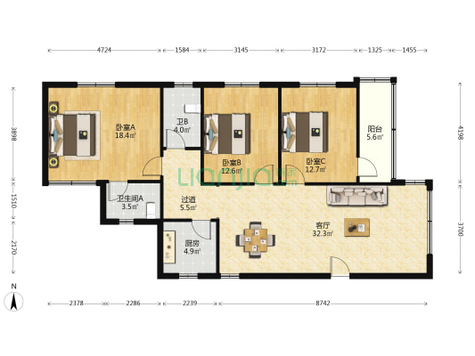 百年福商住楼 3室1厅2卫 123平方