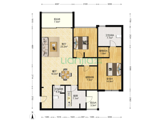和乔丽晶 2室2厅2卫 130平方