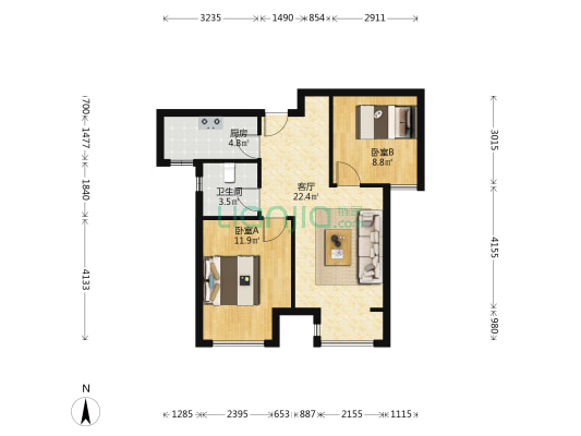 润阳馨园 2室1厅1卫 76平方