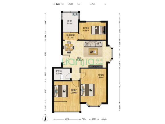 珠峰雅苑 4室1厅1卫 104平方