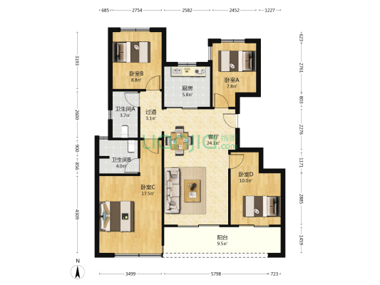 星翠芳华府 4室1厅2卫 114平方