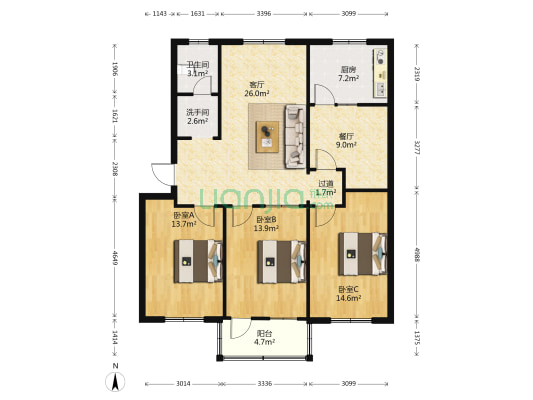 啤酒厂小区 3室2厅2卫 120平方