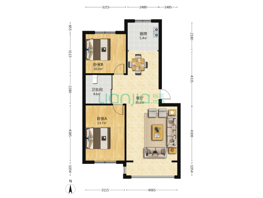 四合田园西区 2室1厅1卫 89平方