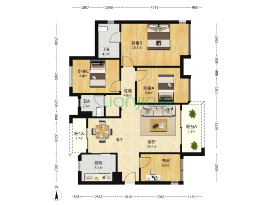 保利天汇左岸 4室1厅2卫 117平方