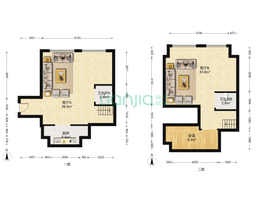 首开龙湖天璞 1室2厅2卫 73平方
