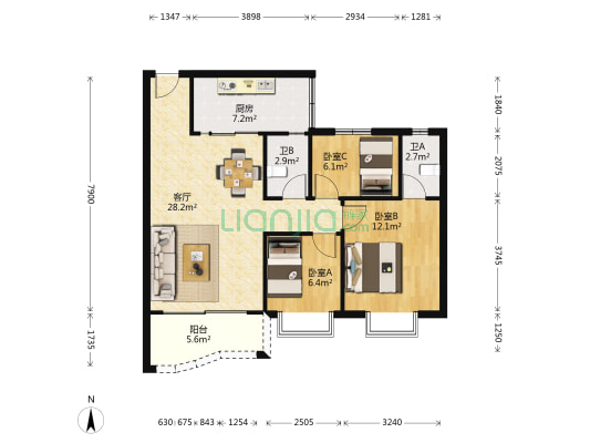 怡雅苑 3室1厅2卫 84平方