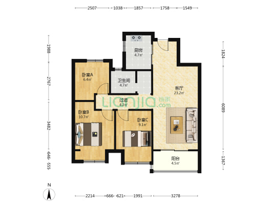 滨河春晓晓月苑 3室1厅1卫 89平方
