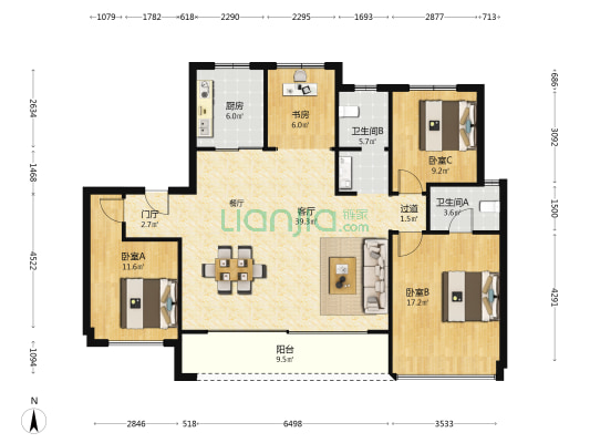招商城市主场央畔 4室1厅2卫 143平方