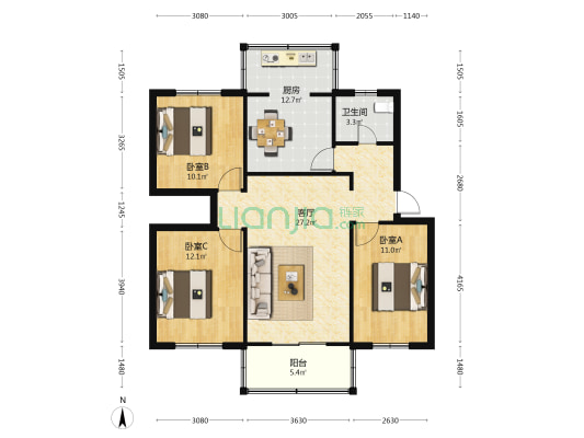 中共市委党校家属院 3室1厅1卫 97平方