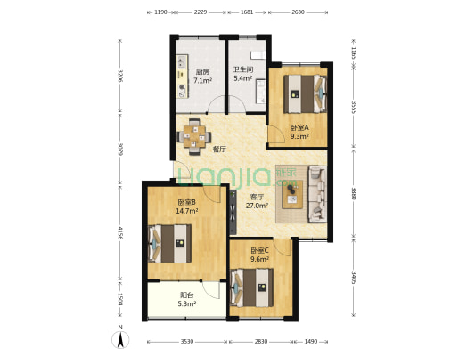 市府三宿舍 3室1厅1卫 92平方