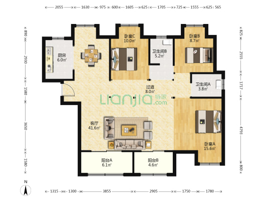 民发庞公别苑B区 3室1厅2卫 131平方