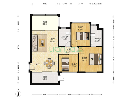 富海名苑 3室1厅2卫 93平方