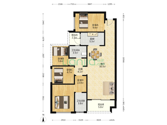 东江学府七期 4室1厅2卫 106平方