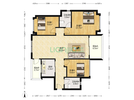 雅居乐雅湖半岛 3室1厅2卫 115平方