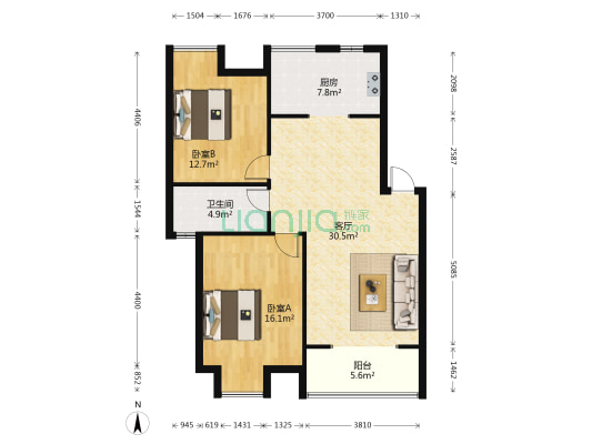 甫澄苑西区 2室1厅1卫 87平方