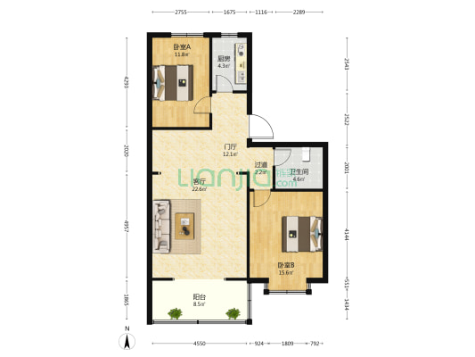 赵王九筑台 2室1厅1卫 124平方