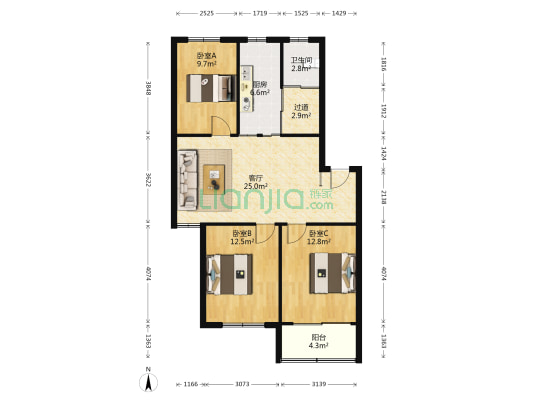 映翠花园二村 3室1厅1卫 94平方