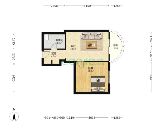 沙湾路63号 1室1厅1卫 61平方