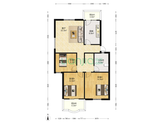 郭宅新居 3室1厅1卫 104平方