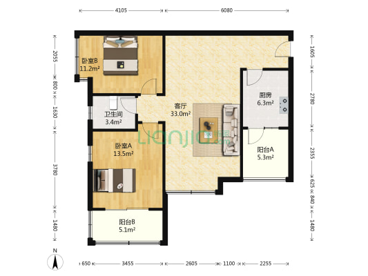 甲天下鑫海国际 2室1厅1卫 90平方