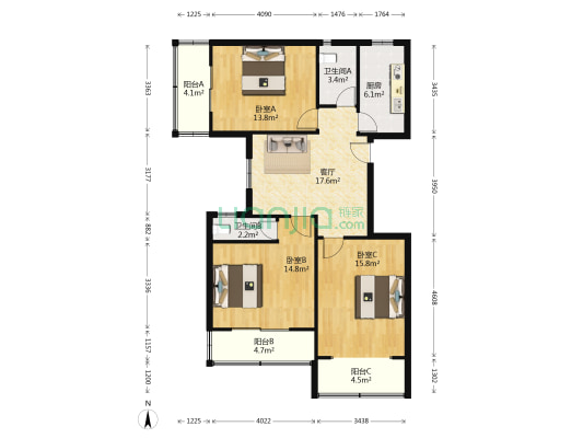 申晖小区 3室1厅2卫 101平方