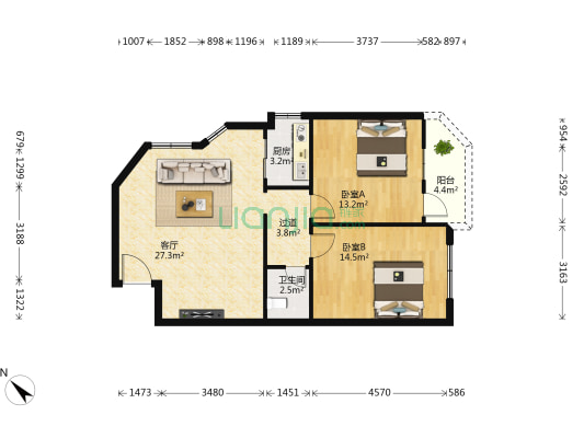 立达花苑 2室1厅1卫 82平方