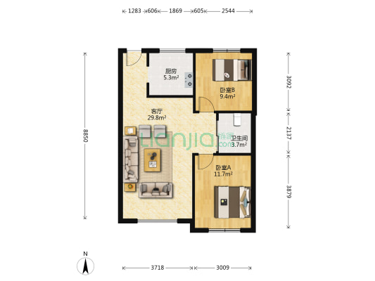 水润观府 2室1厅1卫 89平方