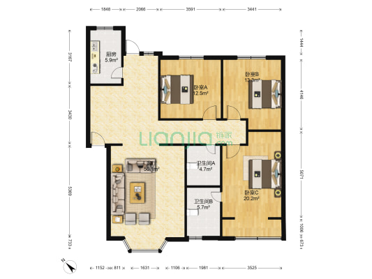 粮食局家属院 3室1厅2卫 125平方