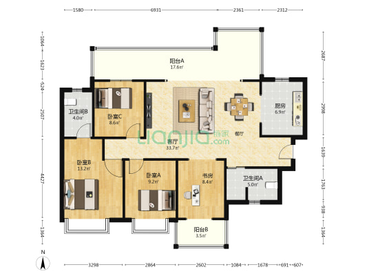 融创九熙府四期 4室1厅2卫 125平方