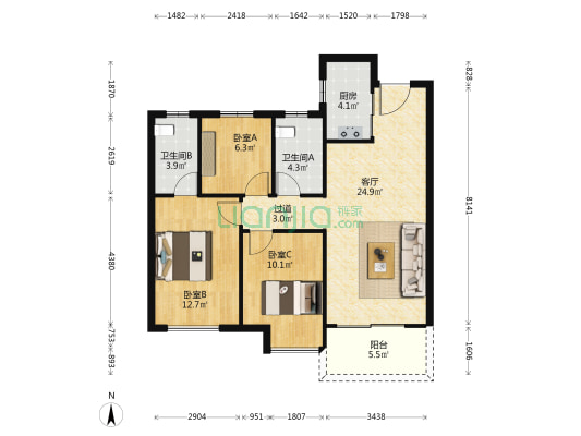 正荣恒瑞御峯 3室1厅2卫 98平方
