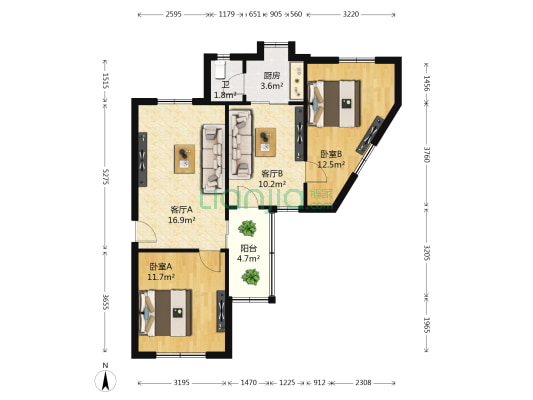 二建公司宿舍（建设路173号） 2室2厅1卫 52平方
