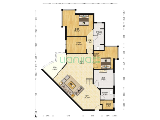 燃气大厦 2室2厅2卫 155平方