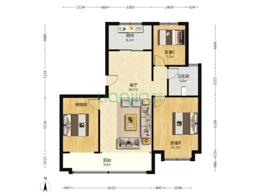 星空喜悦府 2室1厅1卫 125平方