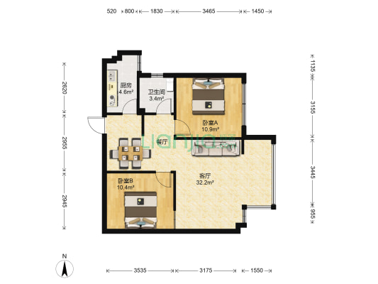 福源上居 2室1厅1卫 84平方