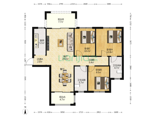 耀江西岸公馆 3室1厅2卫 123平方