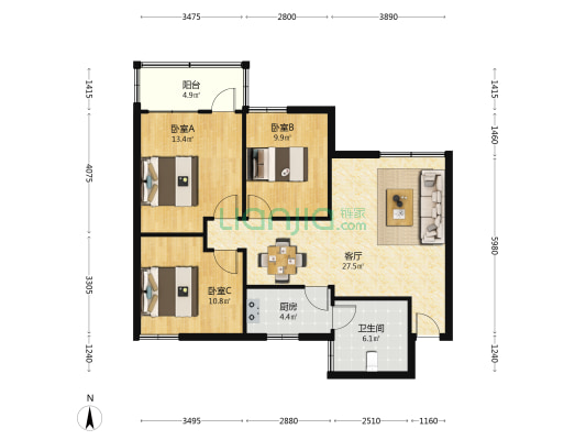 上排第六小区 3室1厅1卫 85平方