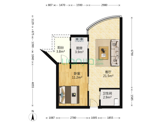 西岸蒂景 1室1厅1卫 52平方