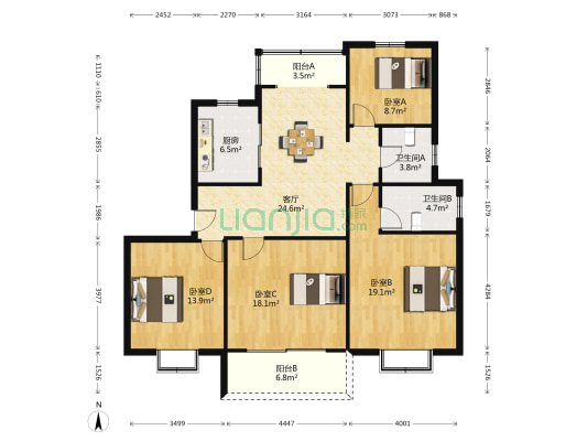 新顾村大家园D区 4室1厅2卫 133平方