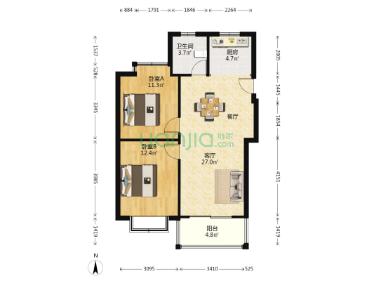 文华家园 2室1厅1卫 85平方