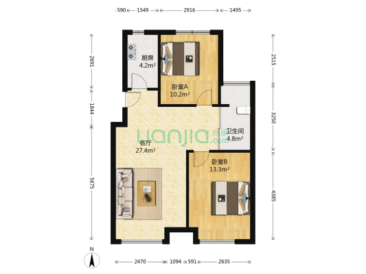 圣诺园 2室1厅1卫 76平方