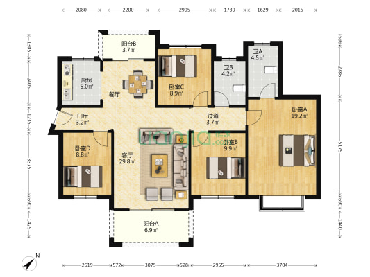 大汉公园里 4室1厅2卫 142平方