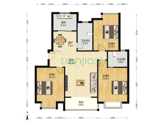 芙蓉金厢园 3室2厅2卫 134平方