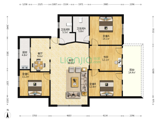 福裕新村 4室2厅2卫 139平方